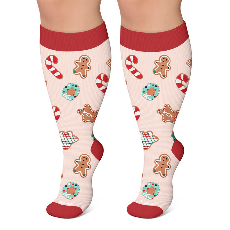 Kompressionsstrümpfe in Übergröße mit Schneemann- und Lebkuchenmannmotiv - Rosa - 4XL - image 4