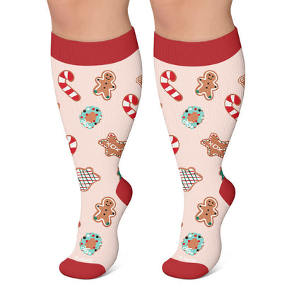Kompressionsstrümpfe in Übergröße mit Schneemann- und Lebkuchenmannmotiv - Rosa - 4XL - image 4