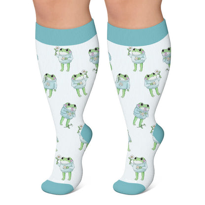 Kompressionsstrümpfe mit Froschmotiv in Übergröße - Blau - 4XL - image 6