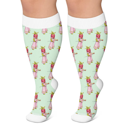 Kompressionsstrümpfe mit Erdbeer-Kätzchen-Motiv in Übergröße - Grün - 4XL - image 5