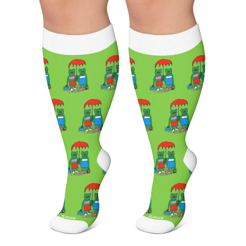 Verspielte Frosch-Kompressionsstrümpfe in Übergröße - Grün - 4XL - image 5