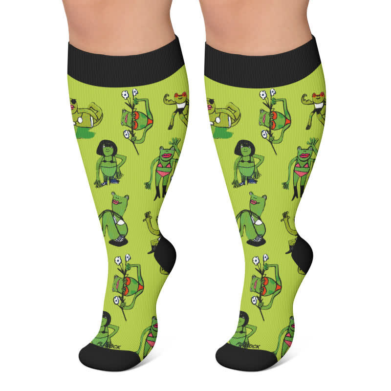 Verspielte Frosch-Kompressionsstrümpfe in Übergröße - Dunkelgrün - 4XL - image 4