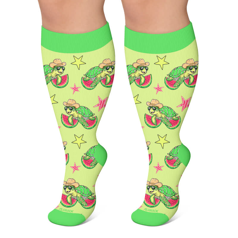Verspielte Frosch-Kompressionsstrümpfe in Übergröße - Hellgrün - 4XL - image 6