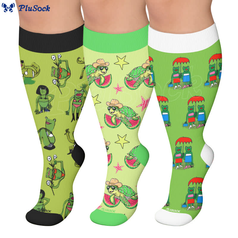 Verspielte Frosch-Kompressionsstrümpfe in Übergröße - image 0