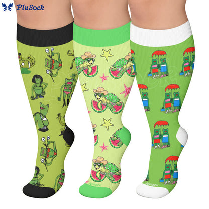 Verspielte Frosch-Kompressionsstrümpfe in Übergröße - image 0