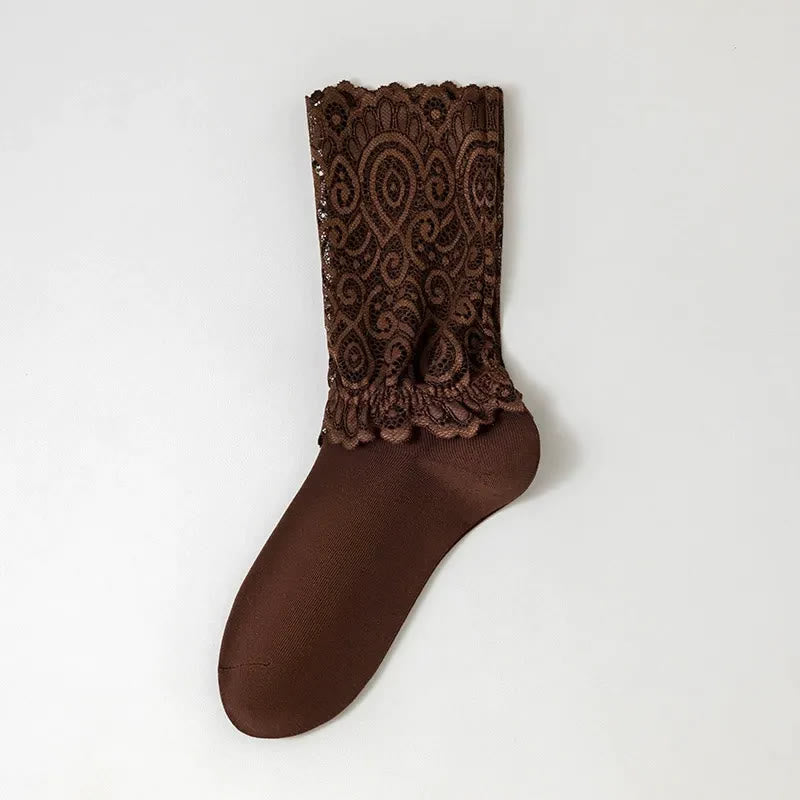 Elegante Viertelsocken mit floraler Spitze am Bündchen (4 Paar) - Kaffee - EU36-40 (US3-7) - image 3