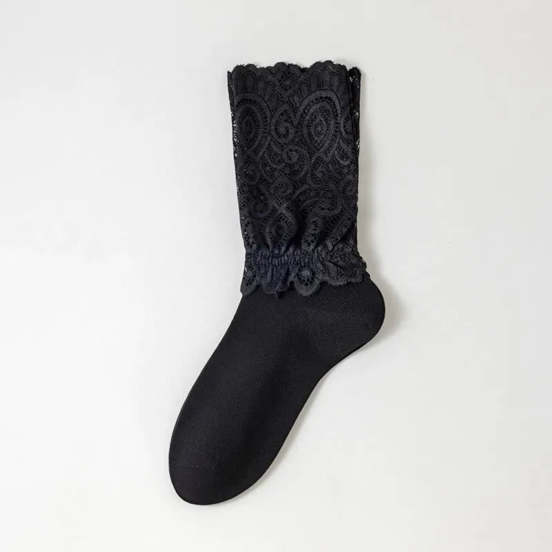 Elegante Viertelsocken mit floraler Spitze am Bündchen (4 Paar) - Schwarz - EU36-40 (US3-7) - image 2