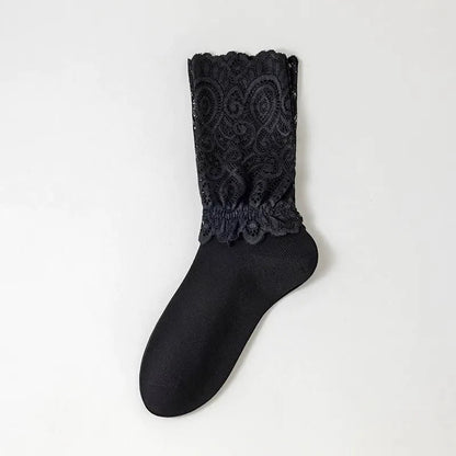 Elegante Viertelsocken mit floraler Spitze am Bündchen (4 Paar) - Schwarz - EU36-40 (US3-7) - image 2