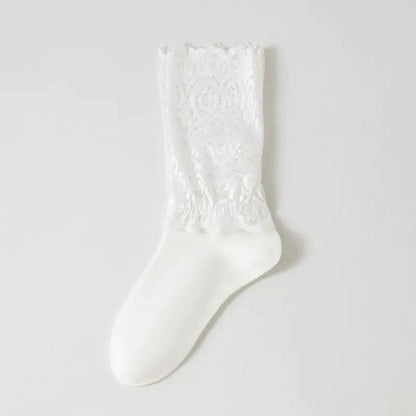 Elegante Viertelsocken mit floraler Spitze am Bündchen (4 Paar) - Weiß - EU36-40 (US3-7) - image 1