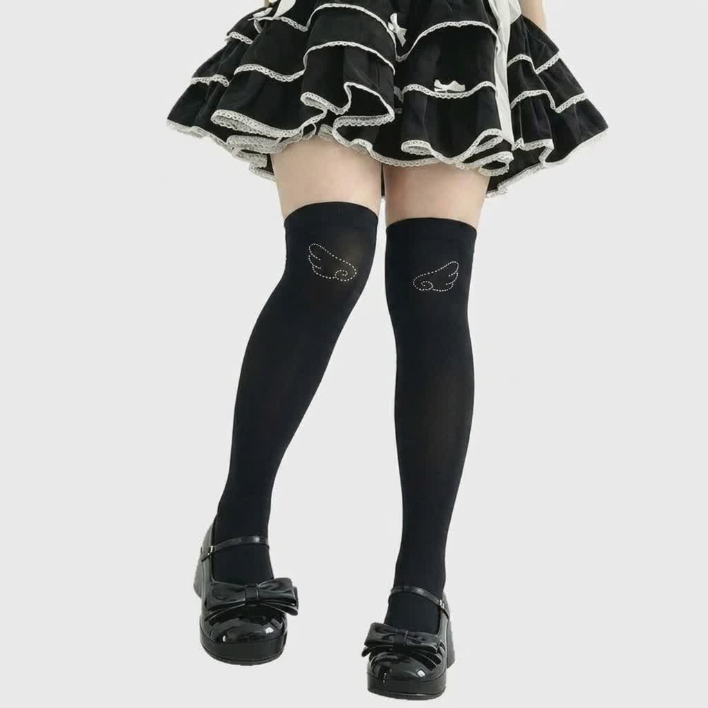 Strassbesetzte Oberschenkelstrümpfe mit Flügeln (2 Paar) - Flügel - Klassiker - Einheitsgröße - image 6