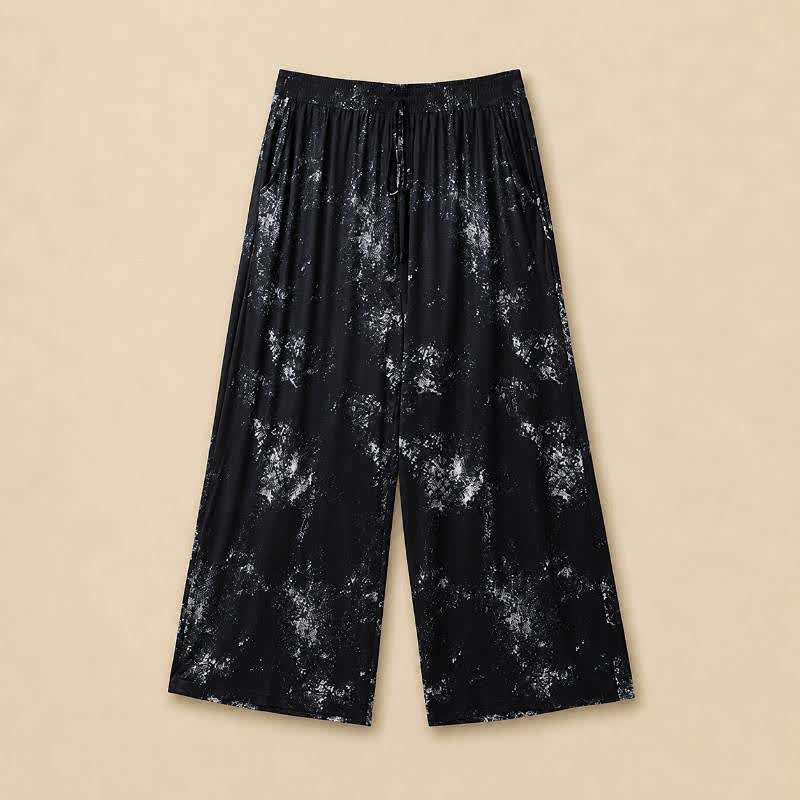 Plus Size Hose mit fließendem, weitem Bein und Wasserfleckmuster - Schwarz - 6XL - image 0