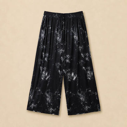 Plus Size Hose mit fließendem, weitem Bein und Wasserfleckmuster - Schwarz - 6XL - image 0
