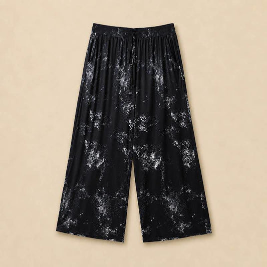 Plus Size Hose mit fließendem, weitem Bein und Wasserfleckmuster - Schwarz - 6XL - image 0