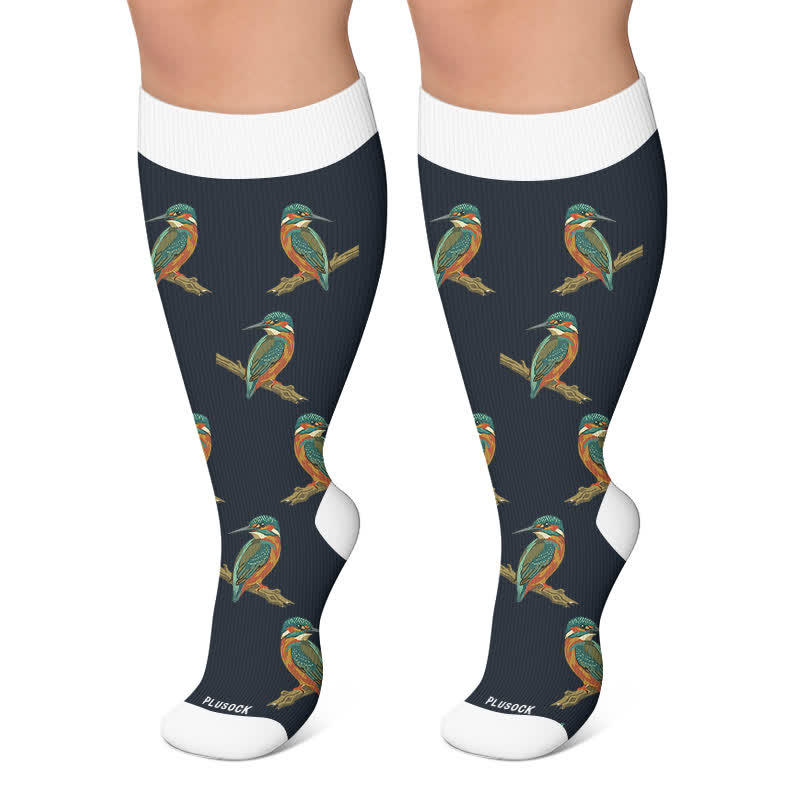 Kompressionsstrümpfe mit verspieltem Katzen- und Vogelmotiv in Übergröße - Schwarz - 4XL - image 5
