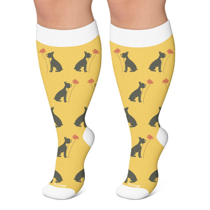 Kompressionsstrümpfe mit verspieltem Katzen- und Vogelmotiv in Übergröße - Gelb - 4XL - image 4