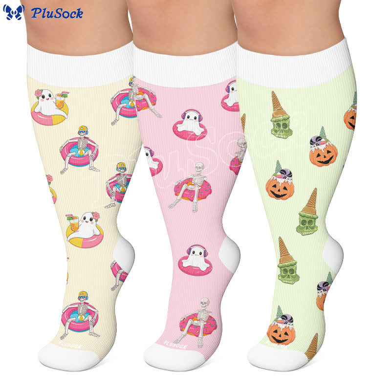Kompressionsstrümpfe mit Skelett- und Geistermotiv in Übergröße - image 0