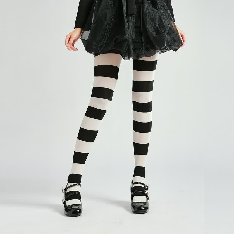 Halloween-Gothic-Strumpfhose mit Streifen (2 Paar) - Schwarz - Einheitsgröße - image 2