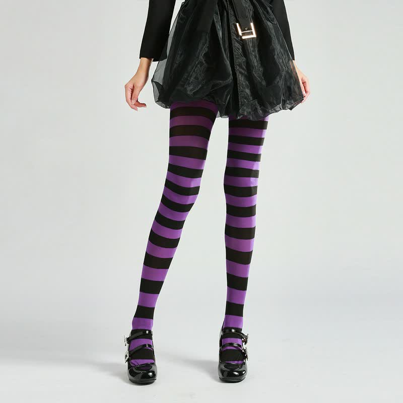 Halloween-Gothic-Strumpfhose mit Streifen (2 Paar) - Lila - Einheitsgröße - image 0