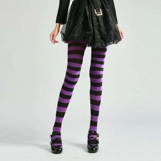 Halloween-Gothic-Strumpfhose mit Streifen (2 Paar) - Lila - Einheitsgröße - image 0