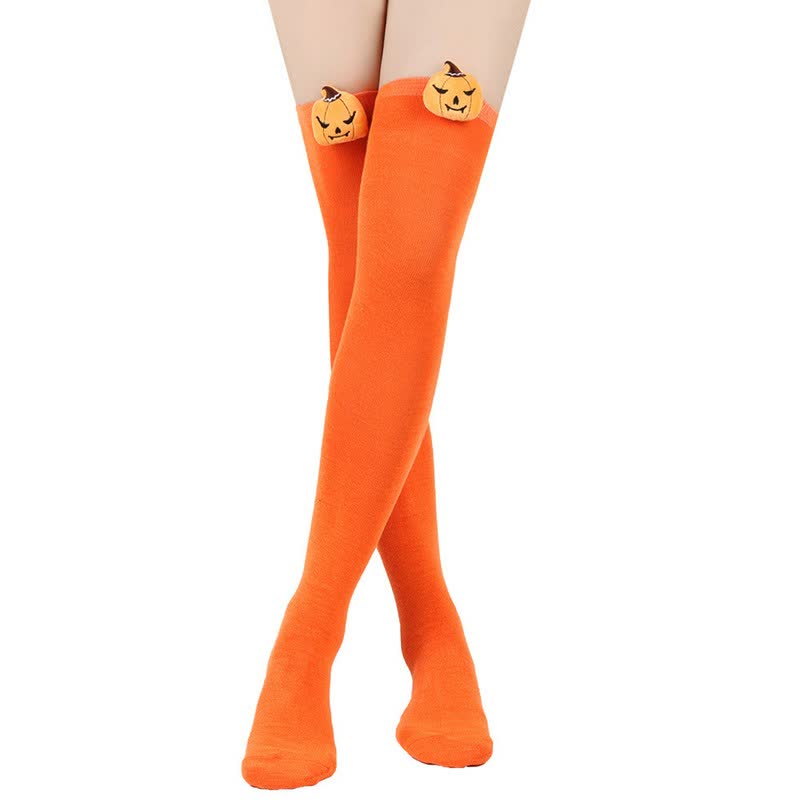 Halloween-Kürbis-Oberschenkelstrümpfe (3 Paar) - Orange - Einheitsgröße - image 4