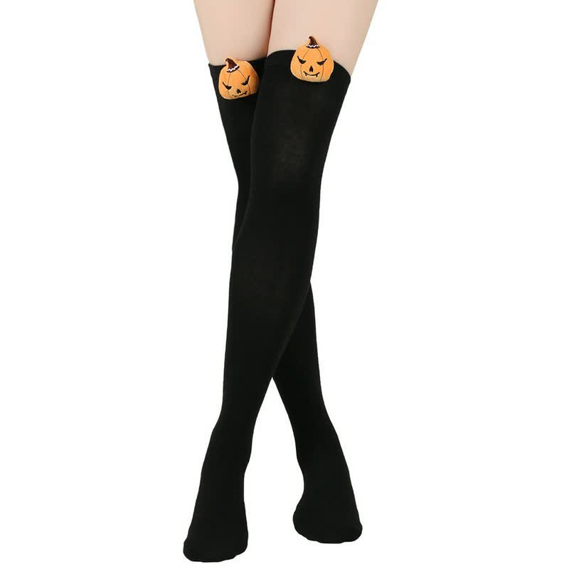 Halloween-Kürbis-Oberschenkelstrümpfe (3 Paar) - Schwarz - Einheitsgröße - image 6