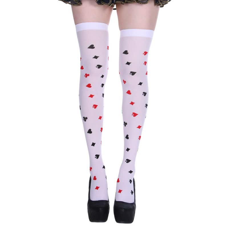Halloween-Poker-Print Oberschenkelhohe Socken (3 Paar) - A - Einheitsgröße - image 0