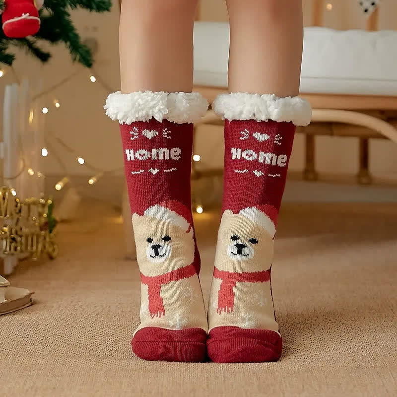 Weihnachtsbär Kuschelige Sherpa-Haussocken - Wein+Rot - EU35-42 (US2-8) - image 0