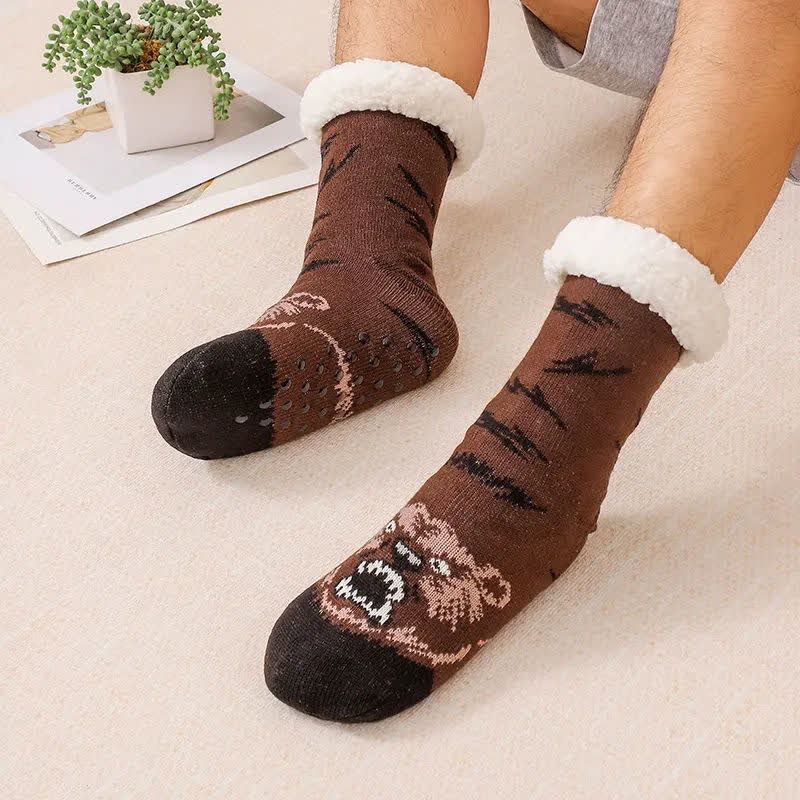 Kuschelige, mit Tiermotiven gefütterte Stricksocken - Braun - EU37-44 (US4-10) - image 1