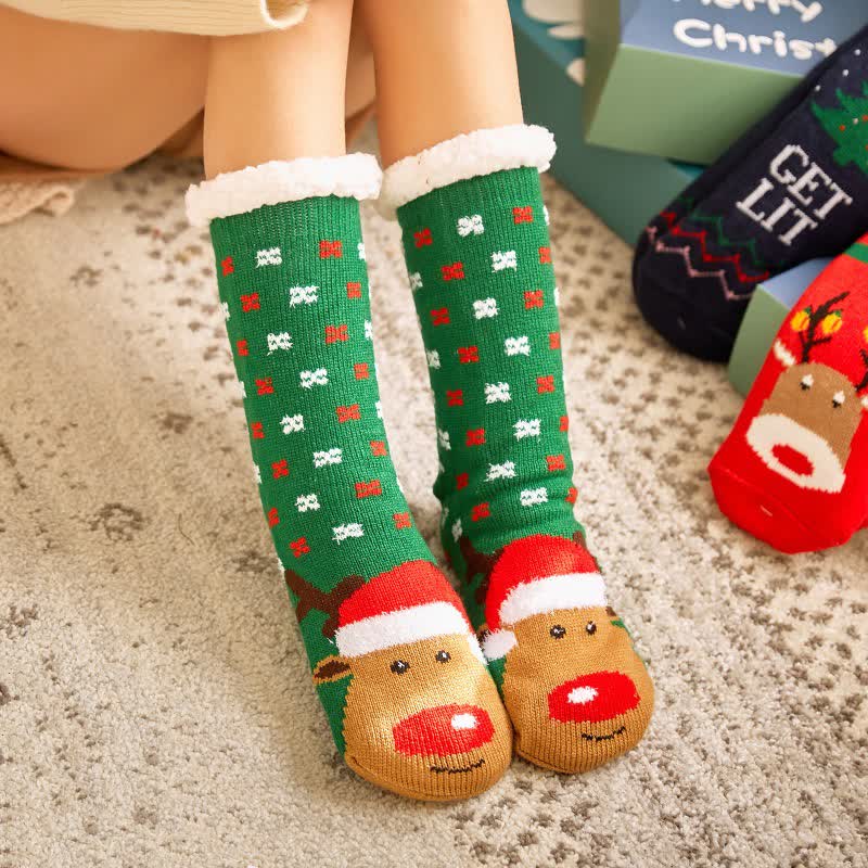 Kuschelige Weihnachtssocken aus Jacquard-Fleece, gefüttert - Grün - EU35-42 (US2-8) - image 2