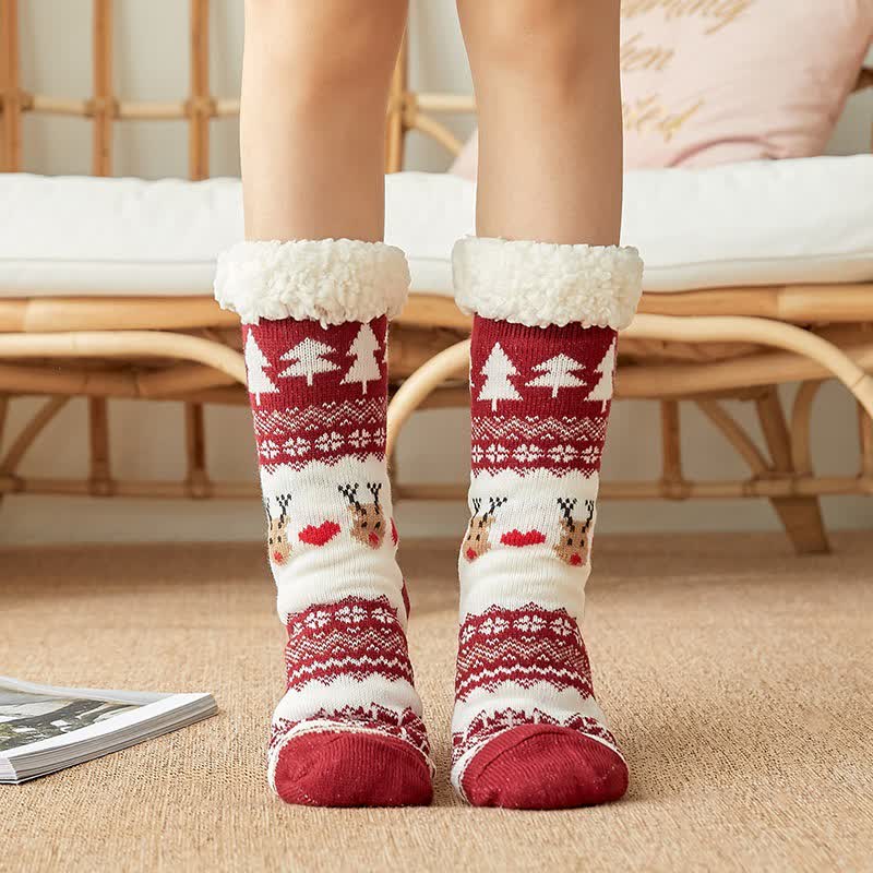 Kuschelige Weihnachtssocken aus Jacquard-Fleece, gefüttert - Wein - EU35-42 (US2-8) - image 0