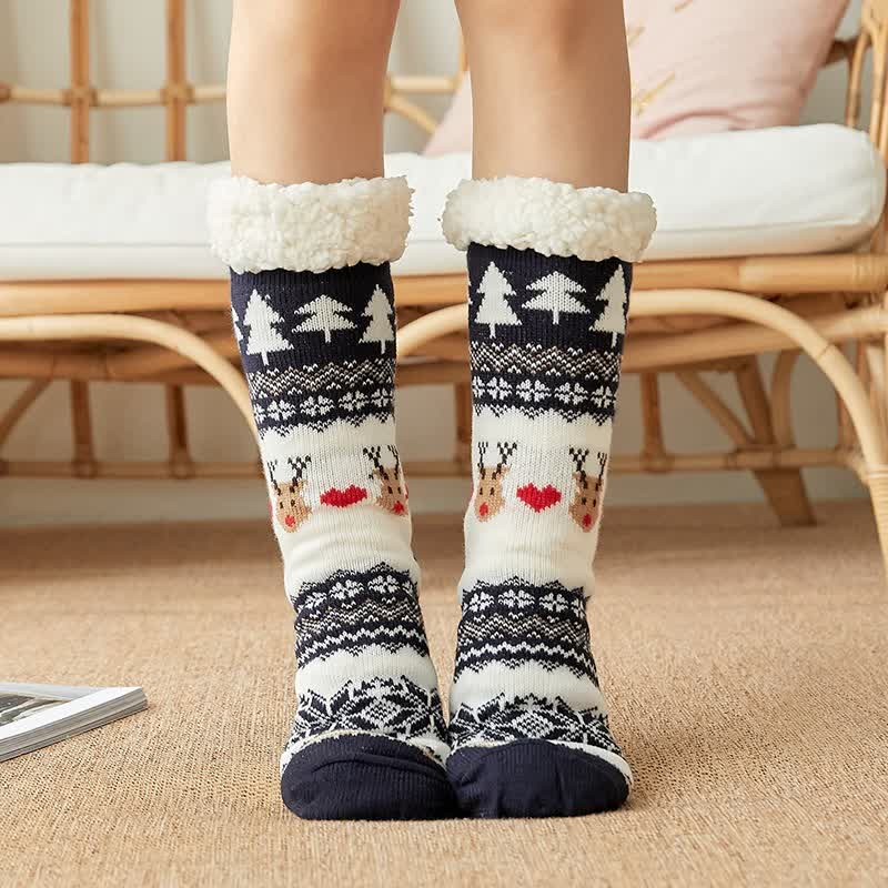 Kuschelige Weihnachtssocken aus Jacquard-Fleece, gefüttert - Marineblau - EU35-42 (US2-8) - image 4