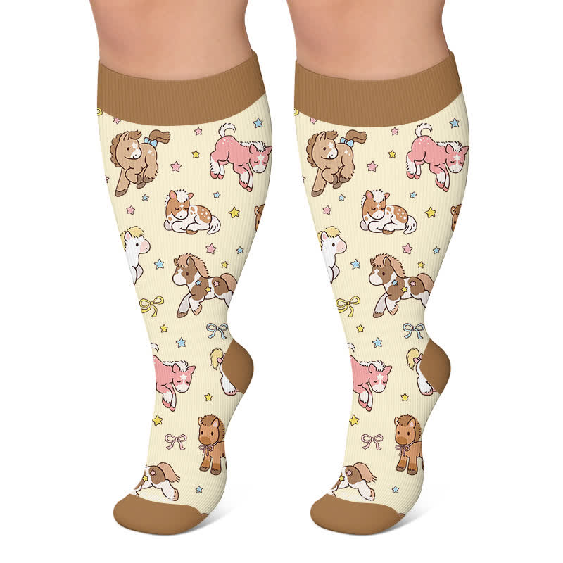 Kompressionsstrümpfe in Übergröße mit Tier- und Blumenmuster - Aprikose - 4XL - image 6