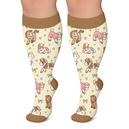 Kompressionsstrümpfe in Übergröße mit Tier- und Blumenmuster - Aprikose - 4XL - image 6