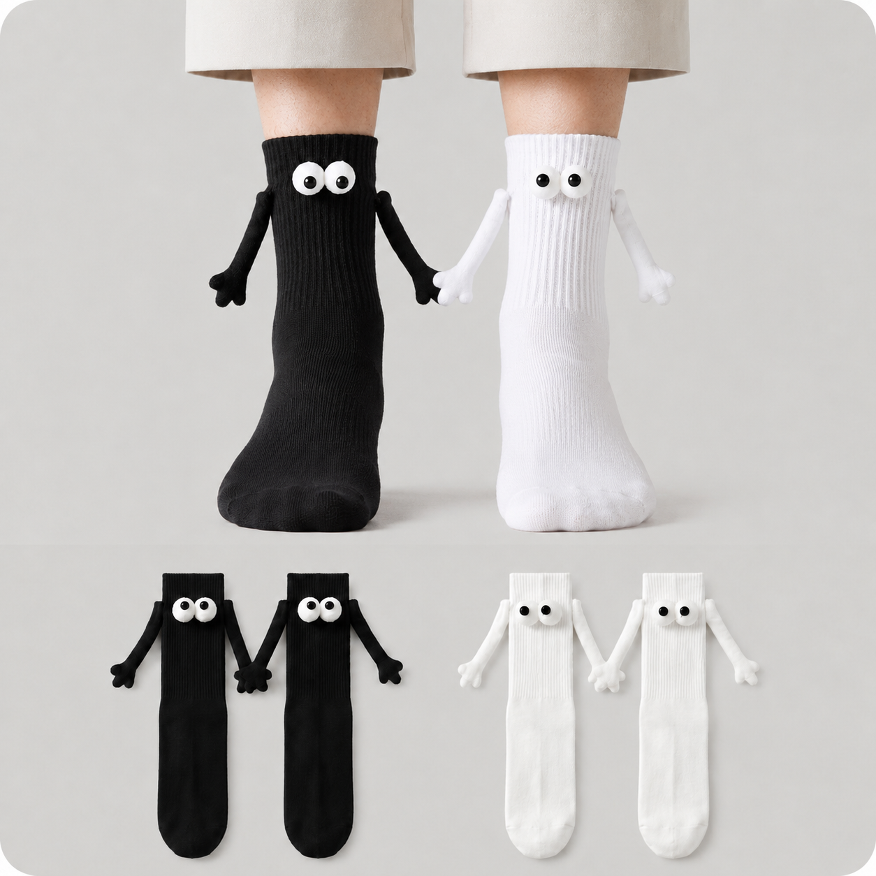 Verspielte 3D-Augen-Magnethand-Socken mit Vierteldollar-Motiv (2 Paar) - image 0