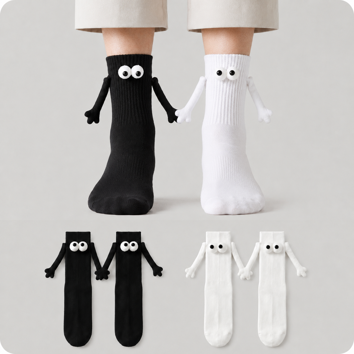 Verspielte 3D-Augen-Magnethand-Socken mit Vierteldollar-Motiv (2 Paar) - image 0
