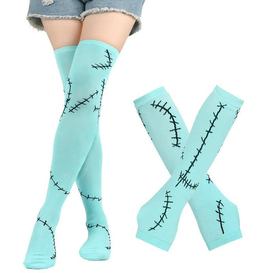 Set aus gestickten, bedruckten Oberschenkelhohen Socken und Handschuhen - Himmelblau (Socken mit Handschuhen) - EU36-43 (US3-9) - image 0