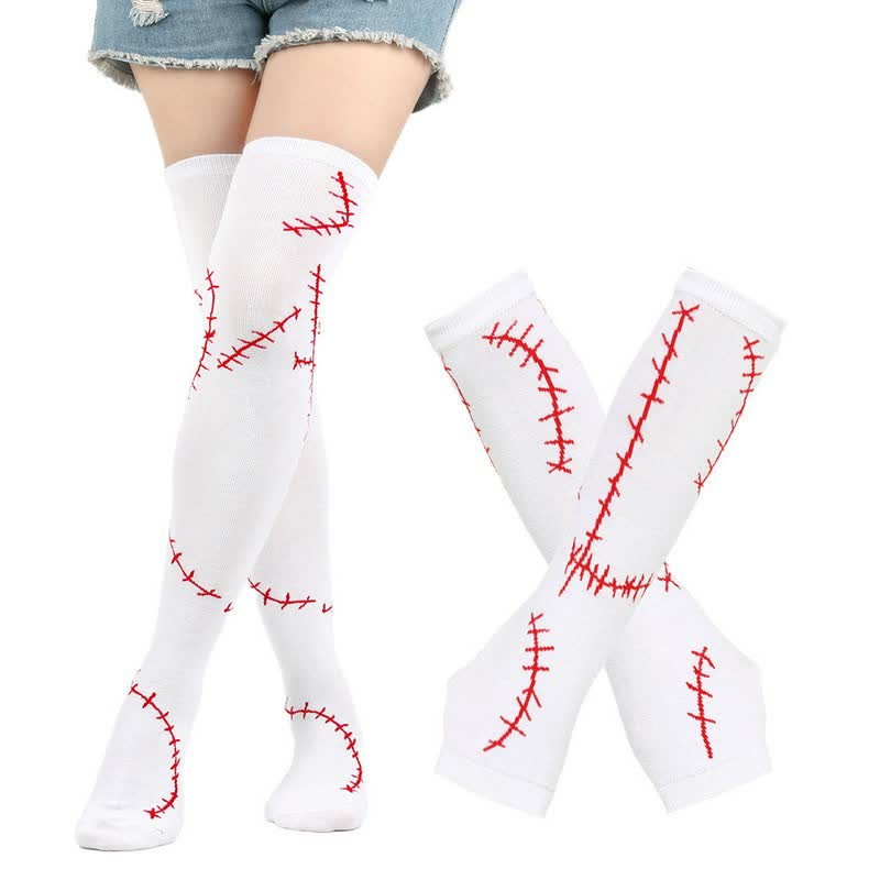 Set aus gestickten, bedruckten Oberschenkelhohen Socken und Handschuhen - Rot (Socken mit Handschuhen) - EU36-43 (US3-9) - image 1