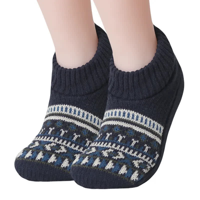Nordische Strick-Haussocken für den Winter - Marineblau - XL - image 3