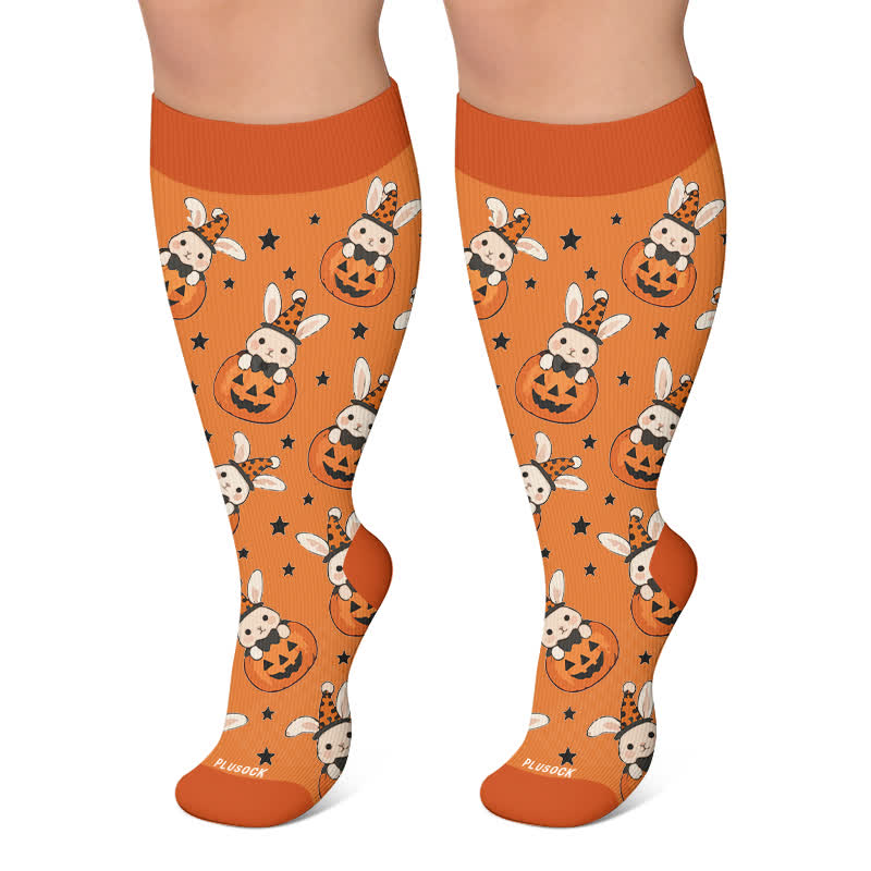 Kompressionsstrümpfe in Übergröße mit Totenkopf, Kürbis und Hase - Orange - 4XL - image 6