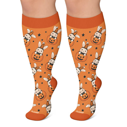 Kompressionsstrümpfe in Übergröße mit Totenkopf, Kürbis und Hase - Orange - 4XL - image 6