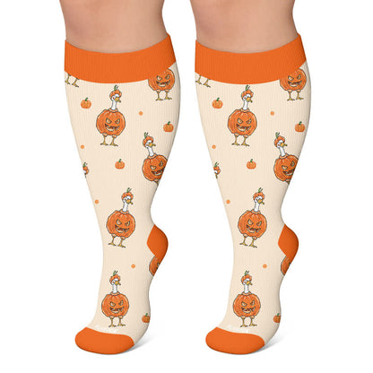 Kürbishexen-Kompressionsstrümpfe in Übergröße - Orange - 4XL - image 6