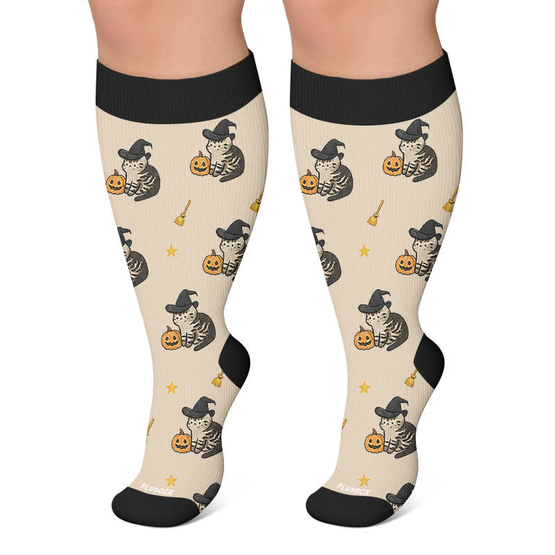 Kompressionsstrümpfe in Übergröße mit Hexenkatze, -kaninchen und -katze - Khaki - 4XL - image 4