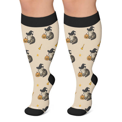 Kompressionsstrümpfe in Übergröße mit Hexenkatze, -kaninchen und -katze - Khaki - 4XL - image 4