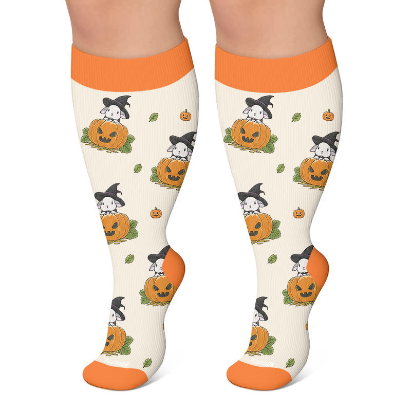Kompressionsstrümpfe in Übergröße mit Hexenkatze, -kaninchen und -katze - Beige - 4XL - image 5
