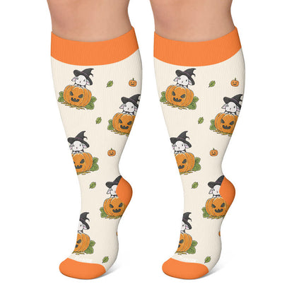 Kompressionsstrümpfe in Übergröße mit Hexenkatze, -kaninchen und -katze - Beige - 4XL - image 5