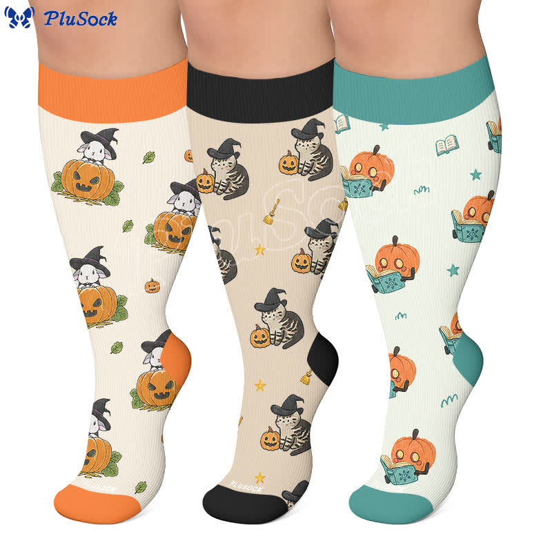 Kompressionsstrümpfe in Übergröße mit Hexenkatze, -kaninchen und -katze - image 0