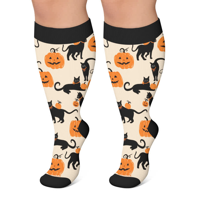 Plus Size Ghost Witch Black Cat Kompressionsstrümpfe - Aprikose - 4XL - image 5