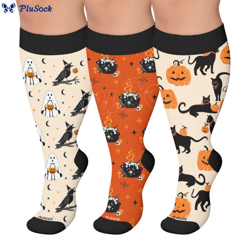 Plus Size Ghost Witch Black Cat Kompressionsstrümpfe - image 0