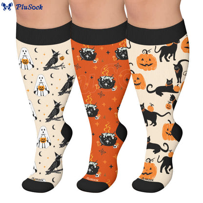 Plus Size Ghost Witch Black Cat Kompressionsstrümpfe - image 0