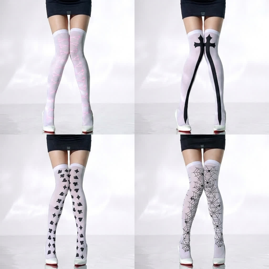 Halloween-Overknee-Socken aus transparentem Material (4 Paar) - A+B+C+D - EU36-43 (US3-9) - image 0